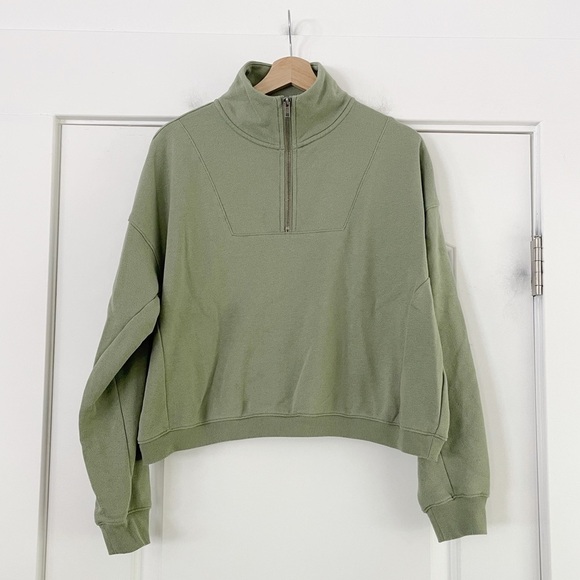 Colsie Quarter Zip Sweatshirt Sage Green - M - Picture 1 of 3